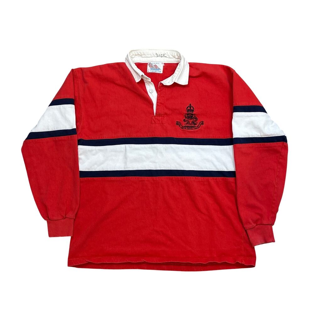 Vtg 90s Cain’s Yachting color block polo long sleeve embroidered royal Hong Kong